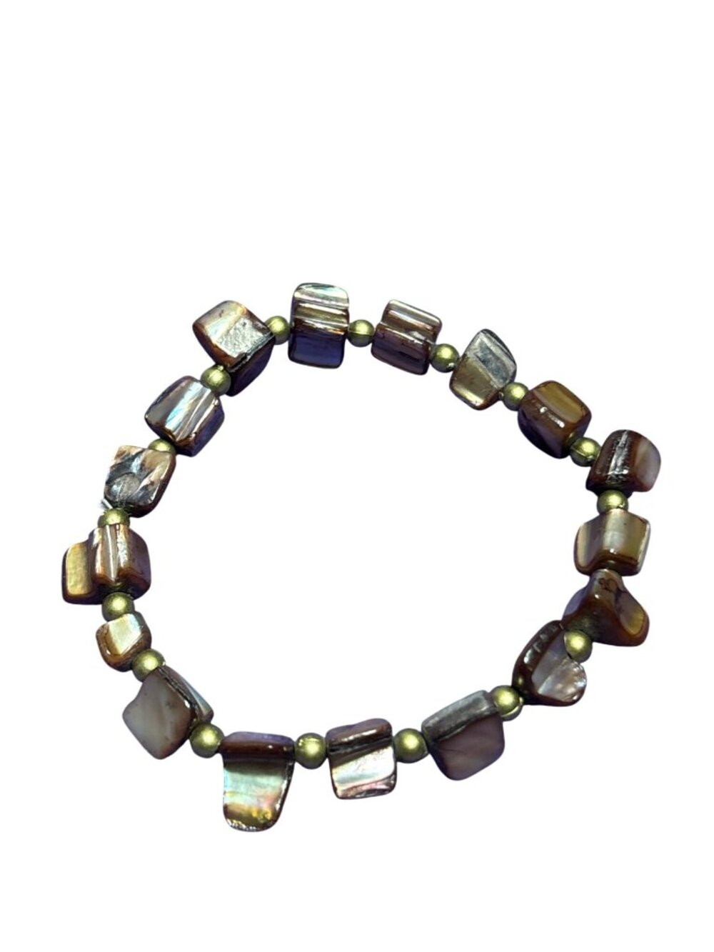 Shell Beaded Stretchy Bracelet Goldtone Spacer Beads 6.75 inches Unstretched